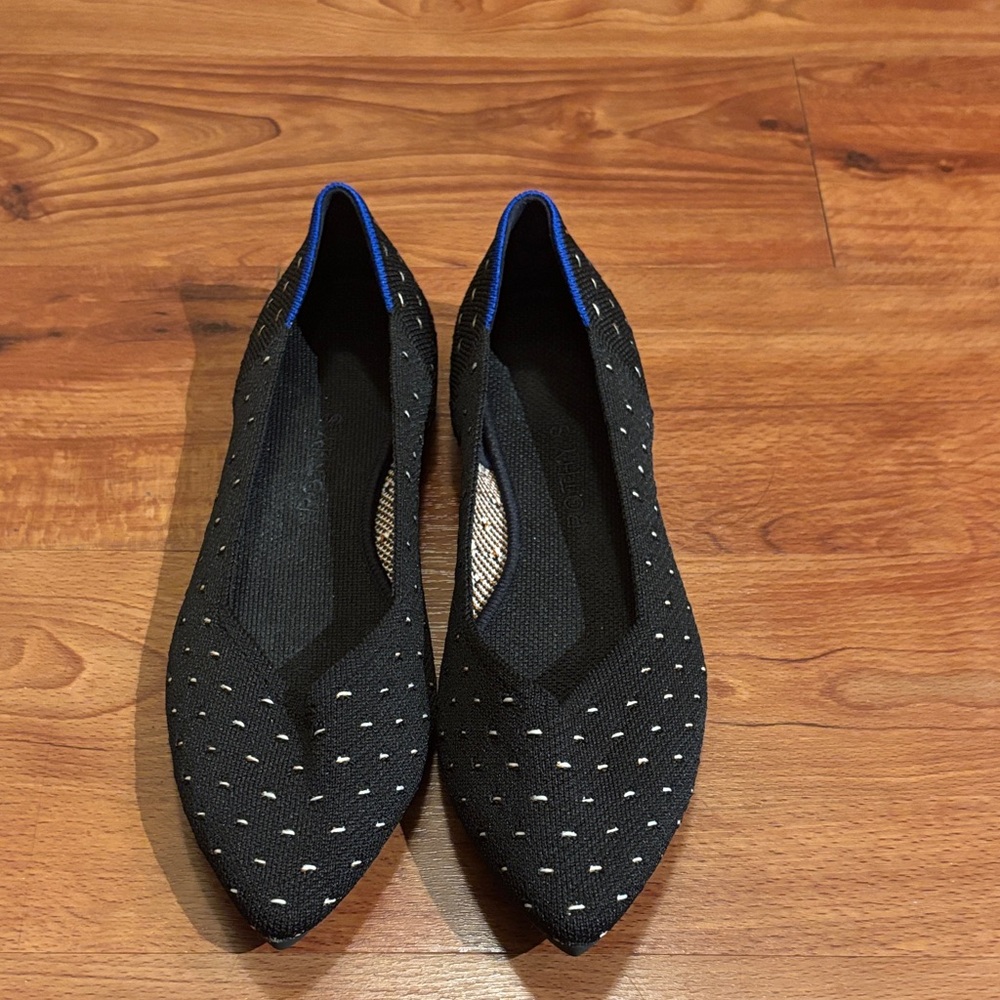 Rothy’s Pointed Toe Flats – Black with White Dots – Women’s Size 9